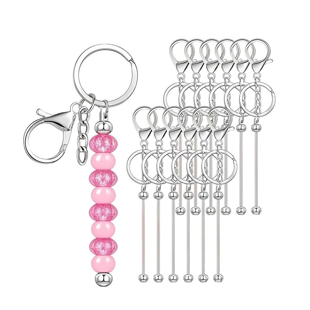 2580 12Pcs Beadable Keychains Bars Metal Blank Keychains for Beads